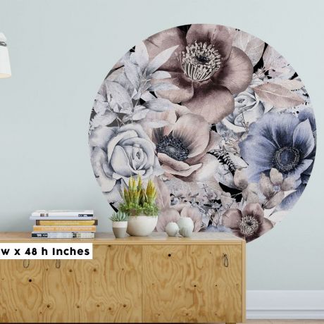 Kids Room Vinyl Decor Circle Flowers Vinyl Stickers, Nursery Room Decor, Floral Flowers Wall Stickers, Floral Wall Decal Roses with Leaves