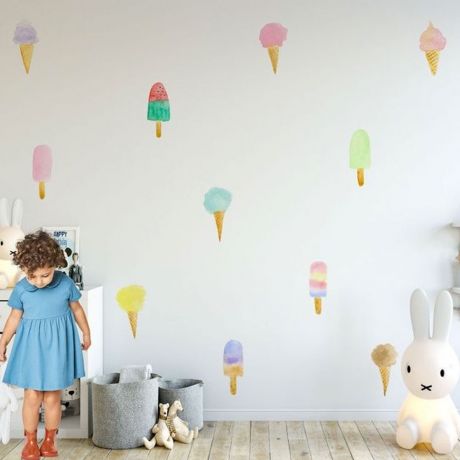 Kids Room Decoration, Sticky fingers ice cream Wall Stickers for Nursery, Cute Sticker Pack, Vinyl Nature Butterfly Art Waterproof Sticker