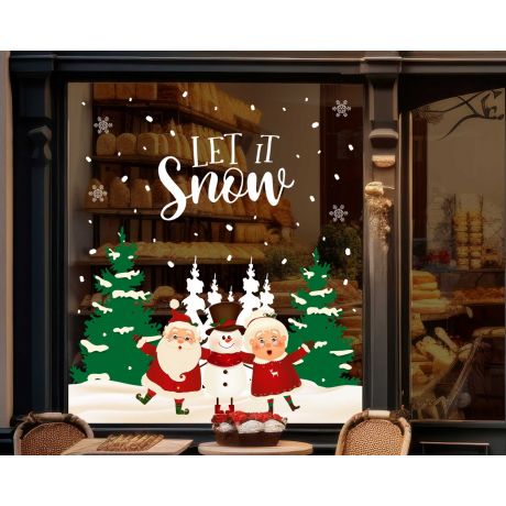 Lets Snow Christmas Tree And Santa Stickers For Window Decoration