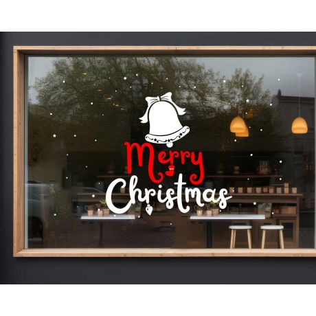 Merry Christmas With Bell Decals For Window Glass Decoration