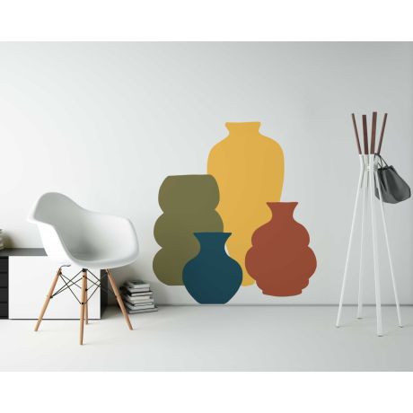 Multiple Size Colorful Flower Vase Wall Stickers For Home Decoration