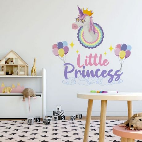 Nursery Little Princess Room Unicorn Rainbow Wall Decal, Unicorn Horn Wall Stickers, Kids Fantasy Girls Bedroom Wall Art Cute Nursery Decal