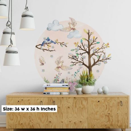Pastel Pink Bedroom Wall Stickers, Birds Flowers Leaves Wall Decals, Home Bedroom Decoration, Kids Girl Room Wall Vinyl, Nursery Decor Gift