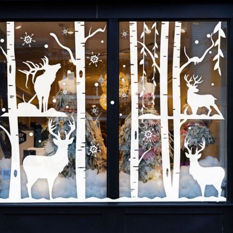 Reindeers Christmas Wall Decor, Snowflake Stickers | Huetion
