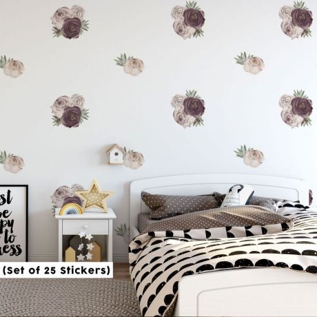 Roses with Leaves, Rose Flowers Wall Stickers, Floral Design Wall Sticker, Nursery Wall Decal, Border Flowers Vinyl Sticker, Kids Room Decor
