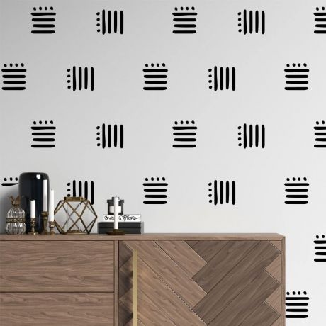 Set of 24 lines with Polka Dots Geometric Pattern Wall Decal Abstract Wall Art