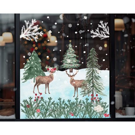 Snow Reindeer And Christmas Celebration Window Decorative Stickers