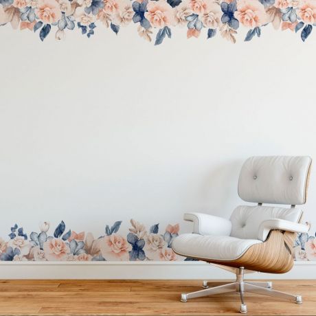 Pancy Flowers Stickers Decal, Pancy Floral Border Wall Stickers, Tropical Floral Leaves Wall Decals, Home Decoration, Bedroom Wall Stickers