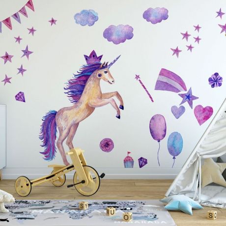 Unicorn Kids Room Decoration, Cute Unicorn Wall Stickers, Watercolour Unicorn Vinyl Decal, Nursery Unicorn Wall Stickers Girls Bedroom Gift