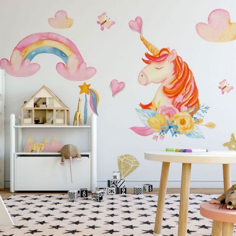 Unicorn Wall Stickers, Girls Bedroom Wall Decor, Unicorn Rainbow Wall Decal Vinyl, Nursery Wall Sticker, Unicorn Wall Stickers for Kids Room