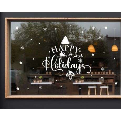 Best Happy Holidays Christmas Vinyl Decals For Shop Window Glass Decor