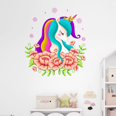 Floral Unicorn Wall Sticker Wall Decal Stickers Fantasy Girls Bedroom Wall Art Cute Nursery