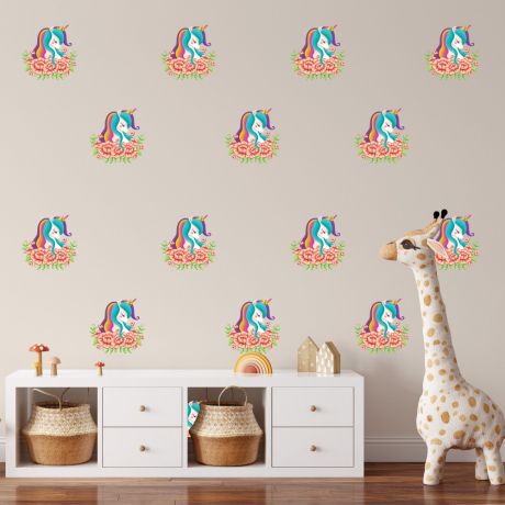 Floral Unicorn Wall Sticker, Pattern Wall Decal Stickers Fantasy Girls Bedroom Wall Art Cute Nursery