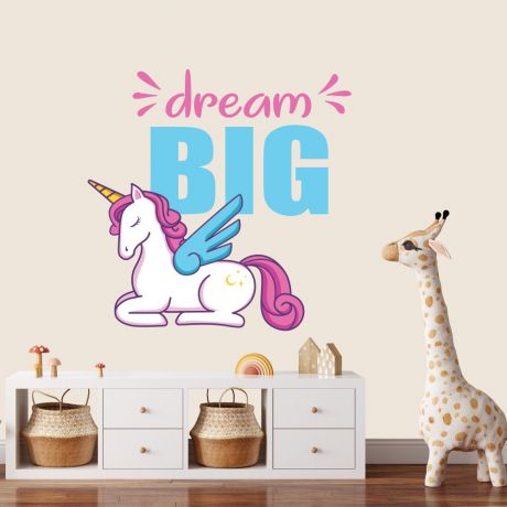 Dream Big Unicorn Quote wall sticker, unicorn wall decal, Flower room decor, unicorn room dÃ©cor