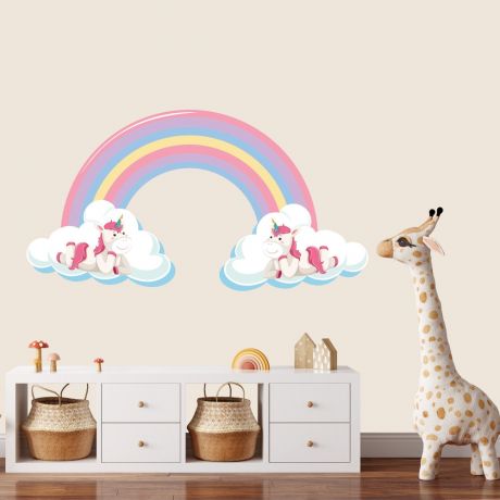 Rainbow Wall Sticker with Unicorn Wall Decal Stickers Fantasy Girls Bedroom Wall Art Cute Nursery