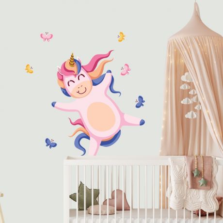 Unicorn with Butterflies Wall Decal Stickers Fantasy Girls Bedroom Wall Art Cute Nursery