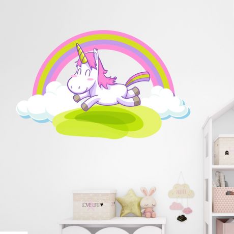 Unicorn with Rainbow Wall Decal Stickers Fantasy Girls Bedroom Wall Art Cute Nursery