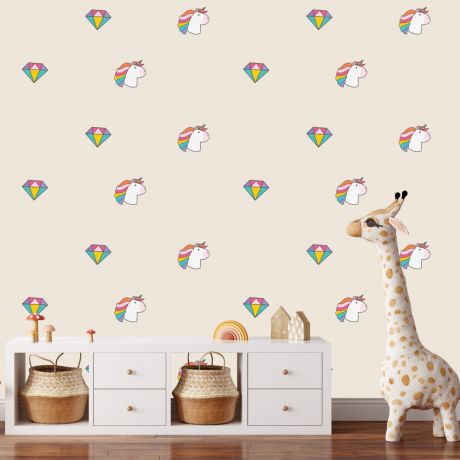Unicorn with Diamond Pattern Wall Decal Stickers Fantasy Girls Bedroom Wall Art Cute Nursery
