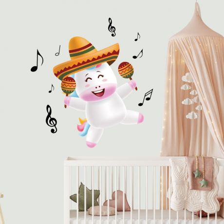 Musical Unicorn Wall Sticker with Musical Notes Wall Decal Fantasy Girls Bedroom Wall Art Cute Nursery