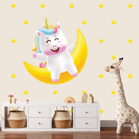 Unicorn with Moon Wall Sticker Wall Decal Stickers Fantasy Girls Bedroom Wall Art Cute Nursery
