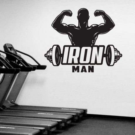 Iron Man Home Gym Fitness Wall Decal, Iron Man Weight Lifting Gym Room Decor, Fitness Home Gym Vinyl Wall Sticker