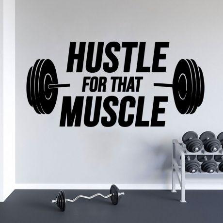 Hustle For That Muscle Home Gym Wall Decal, Home Gym Vinyl Wall Sticker, Gym Room Decor