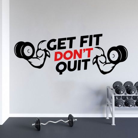 Get Fit Dont Quit Home Gym Wall Decal, Home Gym Vinyl Wall Sticker, Gym Room Decor