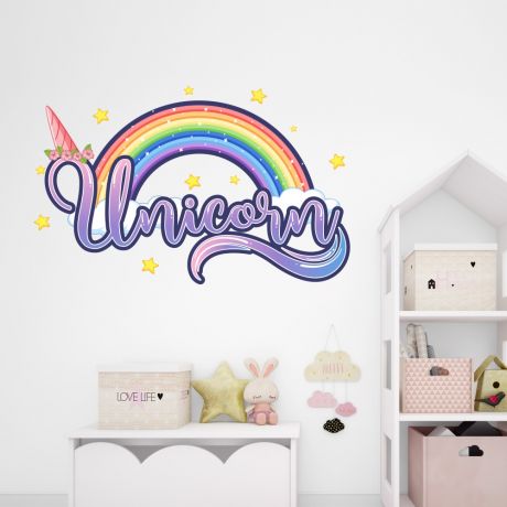 Stars Unicorn Horn Wall Decal Stickers Fantasy Girls Bedroom Wall Art Cute Nursery