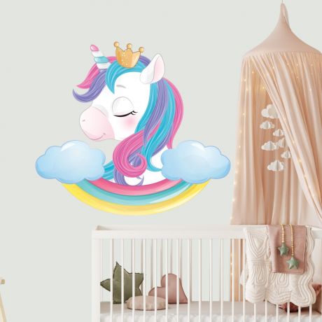 Rainbows Unicorn Flying Wall Decal Stickers Fantasy Girls Bedroom Wall Art Cute Nursery