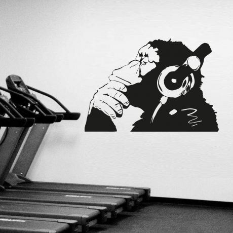 Thinking Monkey Vinyl Wall Decal Thinker Smart Decal - Street Thought Headphones Music Think Monkey Stickers