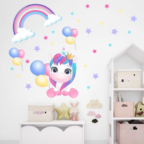 Unicorn Rainbow Wall Decal Stickers Fantasy Girls Bedroom Wall Art Cute Nursery