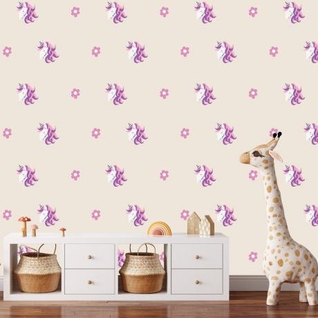 Unicorn wall sticker, unicorn wall decal, Flower room decor, unicorn room decor, unicorn horn