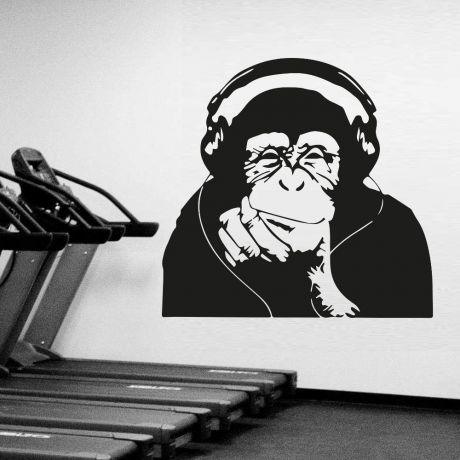Banksy Thinking Monkey with Headphones Vinyl Wall Decal DJ Monkey Thinker Smart Decal