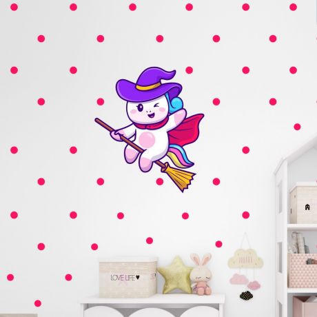 Flying Unicorn with Polka Dots Wall Decal Stickers Fantasy Girls Bedroom Wall Art Cute Nursery
