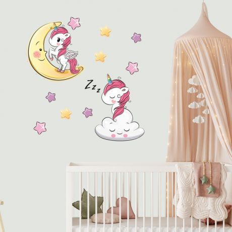 Unicorn Wall Sticker with Star Wall Decal Stickers Fantasy Girls Bedroom Wall Art Cute Nursery