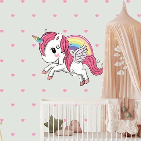 Unicorn Wall Sticker with Hearts Wall Decal Stickers Fantasy Girls Bedroom Wall Art Cute Nursery