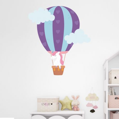 Parachute Unicorn Wall Sticker with Clouds Wall Decal Stickers Fantasy Girls Bedroom Wall Art Cute Nursery