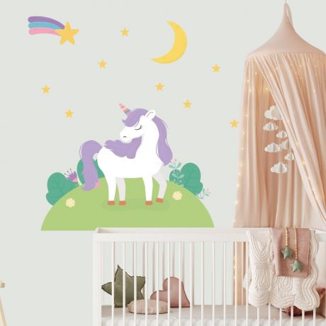 Unicorn Wall Sticker with Shooting Star Wall Decal Stickers Fantasy Girls Bedroom Wall Art Cute Nursery