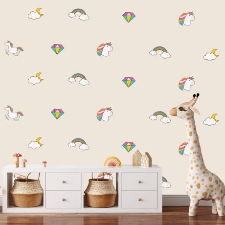 Unicorn Pattern Wall Decal Stickers Fantasy Girls Bedroom Wall Art Cute Nursery