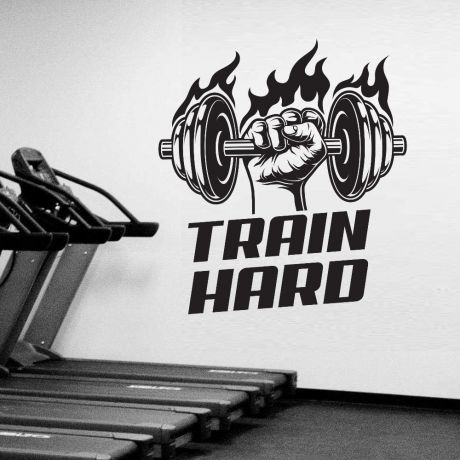 Train Hard Home Gym Fitness Wall Decal, Train Hard Gym Room Decor, Fitness Home Gym Vinyl Wall Sticker