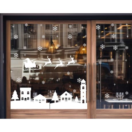 White Snow Reindeer Christmas Wall Sticker For Window Glass Door Decoration