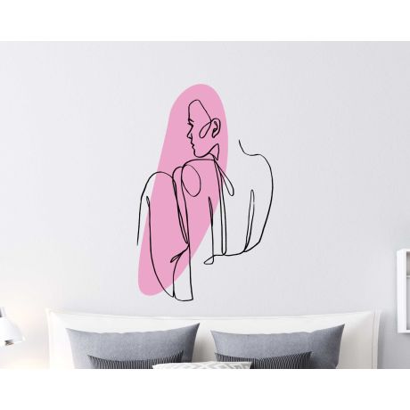 Beautiful Woman Sitting Back Continuous One Line Art Wall Decals For Girl Room Decor