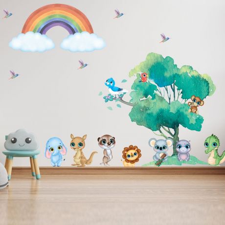 Fairy Animals Wall Sticker,Birds Vinyl Wall Stickers, Rainbow Decals for Kids Room