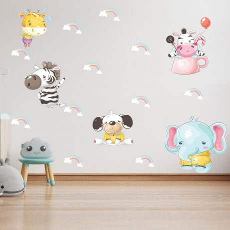 Fairy Animals Wall Sticker,Animals Vinyl Wall Stickers, Rainbow Decals for Kids Room