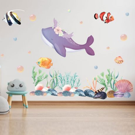 Underwater Whale Wall Sticker, Nemo Fish Vinyl Wall Stickers, Bubbles Decal for Kids Room