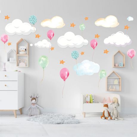 Balloon Wall Sticker, Star Wall Decal For Clouds Decorations