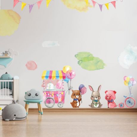 Fairy Animals Wall Sticker,Bunny Vinyl Wall Stickers, Balloons Decals for Kids Room