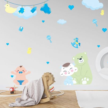 Nursery Wall Sticker, Baby Vinyl Wall Stickers, Teddy Bear Stickers for Kids Room