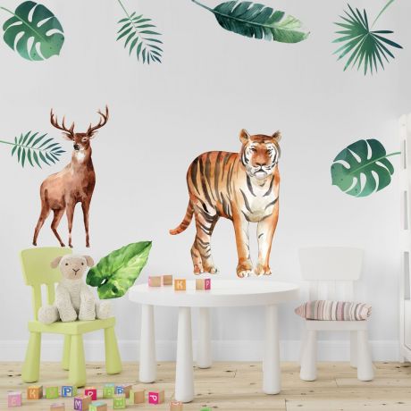 Animals Wall Stickers,Jungle Safari Animal Wall Vinyl Wall Stickers