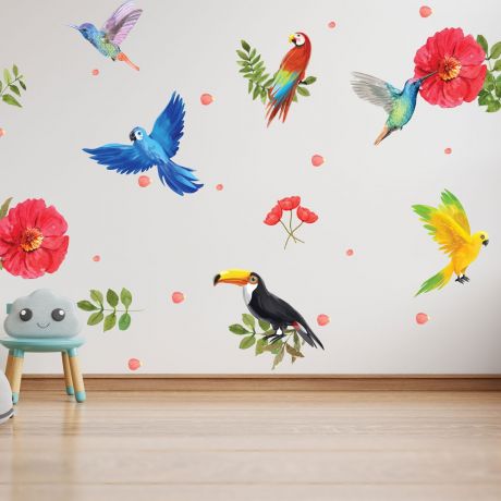 Tropical Birds Wall Stickers,Birds Safari Wall Vinyl Wall Stickers for Kids Room